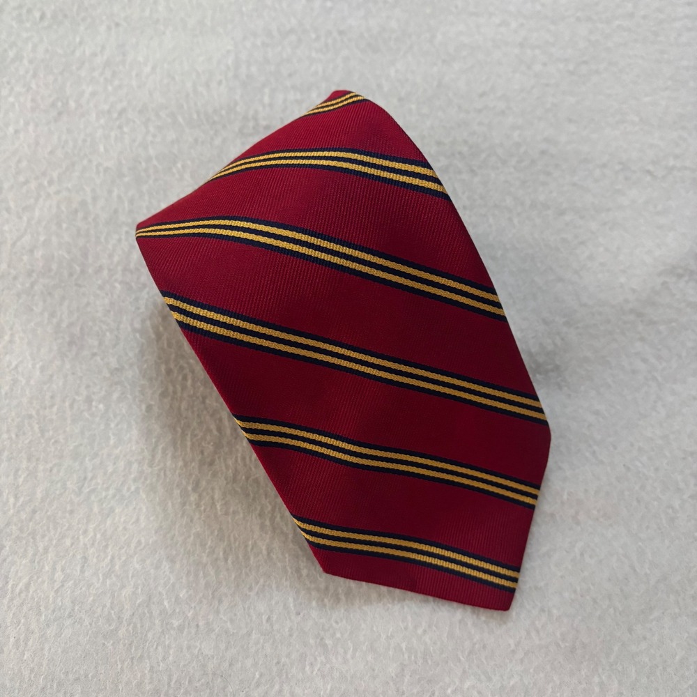 Brooks Brothers Makers Red Navy Gold Striped Pure Silk Tie Woven in England USA